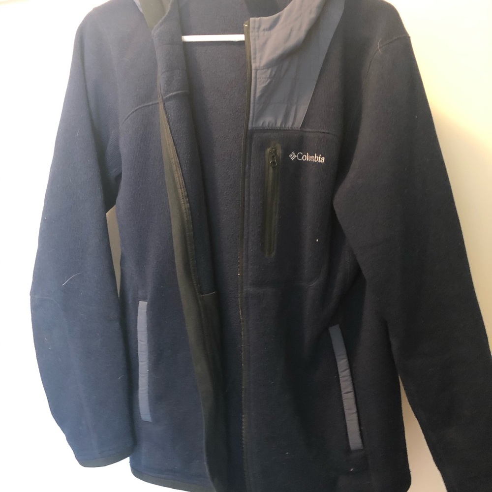 Blue Columbia sweater jacket—fantastic shape!